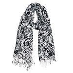 Schal aus Viskose in schwarz / weiß, Rosen-Motiv, 70x170cm, 3029